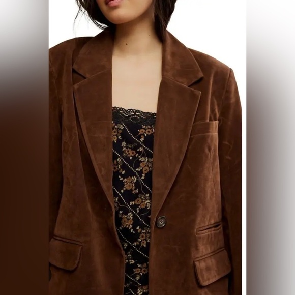 NWT We The Free Paper Cut Faux Blazer In Brown Bear Chocolate Brown - Picture 11 of 12